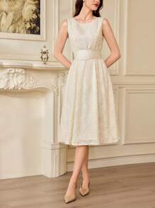 Vintamour Vestito elegante vintage in jacquard con fiocco, da donna, abito estivo per vacanza