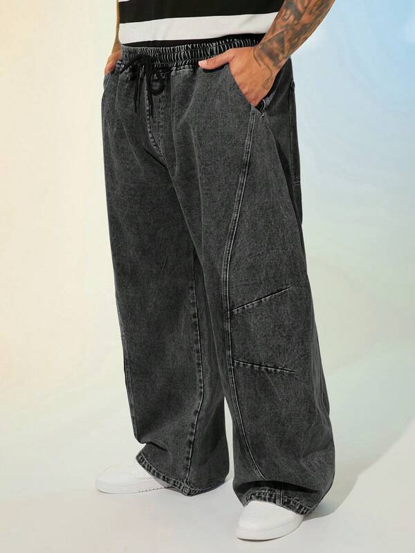EASEVO Jeans vaqueros azules informales de ajuste holgado y talla grande para hombre
