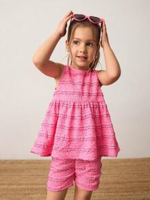 Maija Kids Maija Kids Set de 2 piezas que incluye top tipo camisola informal con detalle de encaje y shorts para niña joven - Rosa - Ver 1