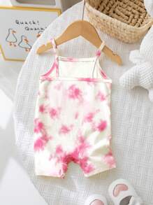 SHEIN Cute Ballet Style Pink Tie-Dye Bow Pattern, Baby Girl Casual Romper Suitable For Spring/Summer - Multicolor - View 2