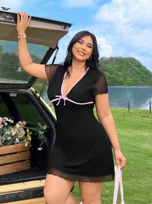 SHEIN EZwear 大码粉色拼接撞色长裙 - 彩色 - 查看 5