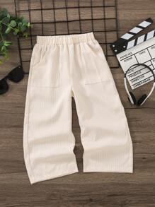 Young Boy Casual Loose Striped Wide Leg Pants - White - View 8