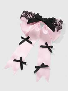 ROMWE Anime 1 Stück koreanischer Stil exquisiter süßer & cooler hochwertige schwarze Spitzenborte rosa Schleifenclip, Haarklammer, Haaraccessoire geeignet für Frauen, Alltag, Geschenk