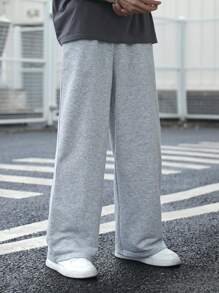 SHEIN 青少年男孩花卉灰色宽松运动裤，休闲学院风，舒适、时尚、百搭、柔软，适合日常穿着、上学、外出、运动 - 灰色 - 查看 5