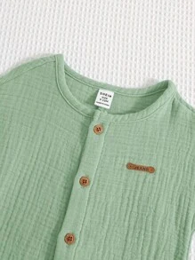 SHEIN Bộ quần áo liền thân tay ngắn màu trơn dễ thương mùa hè cho bé trai sơ sinh - màu xanh lá - Xem 7