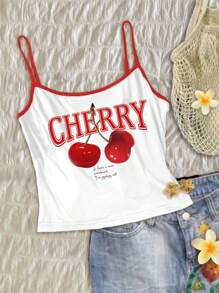 Attitoon 4Pcs Women Floral, Cherry, Star Pattern Camisole Tops Set, Casual Vintage, Sexy, Cute Y2K Coconutgirl Boho Vacation Style, Suitable For Summer - Multicolor - View 5