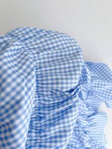 Elamini Top fascia con fiocco decorativo a scacchi blu e bianchi da donna