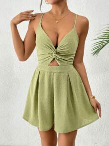 Breezaya Bộ đồ liền thân không tay xoắn phía trước màu trơn dành cho nữ - màu xanh lá - Xem 4