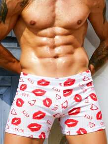 Manfinity VDAYZ Men's Heart & Lips Print Swim Trunks, Suitable For Summer Men Swim Trunks - Multicolor - View 1