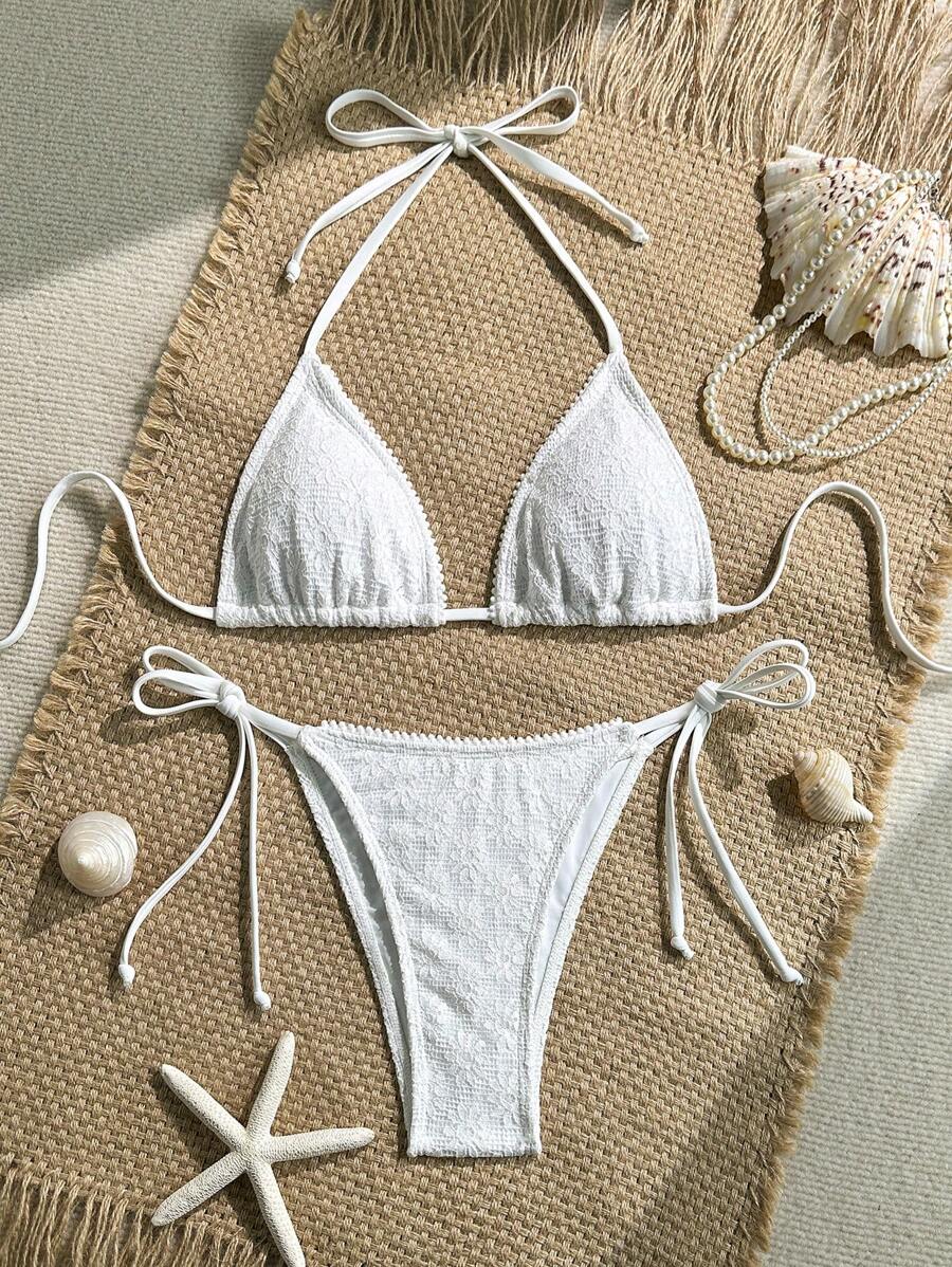 Swim Vcay Women's Vacation Beach Casual Party Solid White Bikini 2 Pieces Swimsuit For Summer - White - View 1