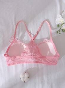 DelicateAllure 前开合，提升，提升乳沟，模压罩杯，钢圈，美丽背部，蕾丝，蝴蝶结，贴花，3D，清新，舒适的半罩杯，可爱的娃娃设计女士文胸，卡哇伊 - 粉色 - 查看 2