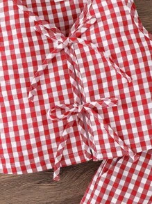 SHEIN 2件套女童格子无袖上衣和短裤套装 - 杏色 - 查看 6