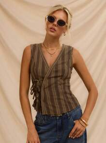 SHEIN Forever 21 Summer Women Prom/Formal/Beach/Vacation/Cute/Western Wear/Business Casual/Elegant/Birthday/Going Out/Club/Office/Festival/Rave/Work/Classy/Country Concert/Brunch//Old Money/Airport/Modest/Church/Fairycore/Sexy/Funny/Hippie/Tea Party/Y2k/Streetwear/2000s/Disco/Spring Break/Graduation/Wedding Guest/Cocktail/Vintage/Resort/Coachella/Mother's Day/1960s Coachella/V-Neck Sleeveless Brown Top