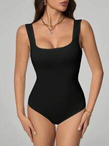 SHEIN Tall Body de unicolor con tirantes anchos, básico y elástico en negro - Negro - Ver 5