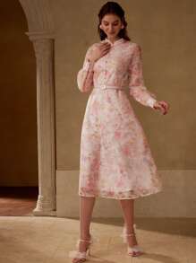 MOTF FLORAL PRINT BELTED DRESS - Pink - View 4