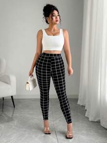 Elenzga Schmale Hose mit Plaid Muster
