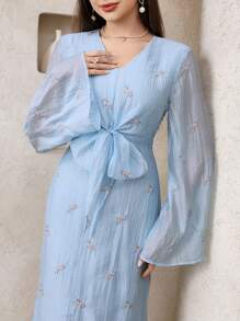 Veilorie Damen elegantes Kleid mit Blumenstickerei und Fischschwanzsaum - Blau - Übersicht 2