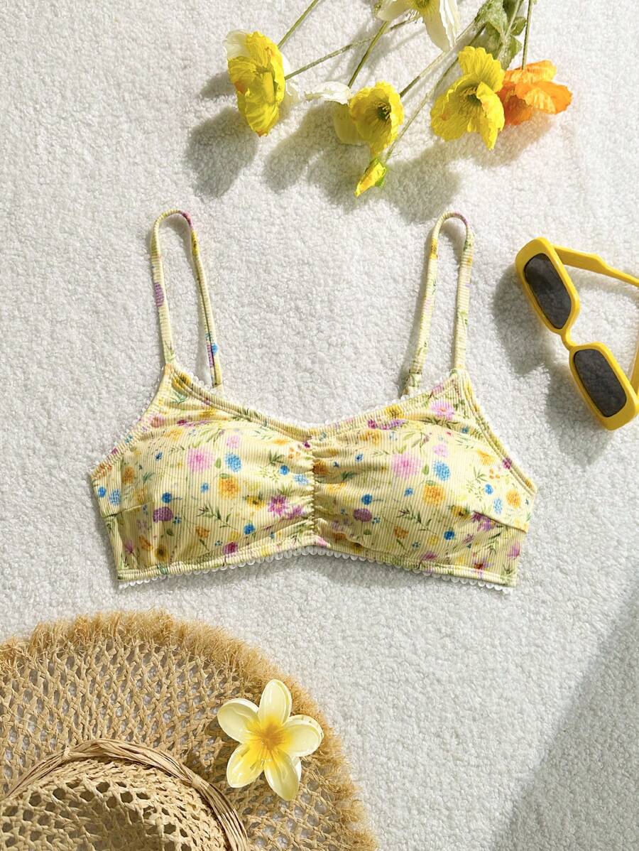 Swim Mod Ditsy Floral Cute Ruffle Women's Swimming Top For Summer Beach Vacation - Multicolor - View 1