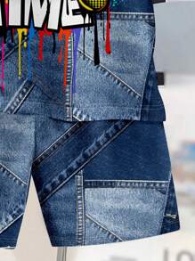 SHEIN Leap Crew Bộ 2 món áo thun tay ngắn cổ tròn in họa tiết hoạt hình tối giản cho bé trai tuổi mới lớn, mùa hè - Nhiều màu - Xem 4