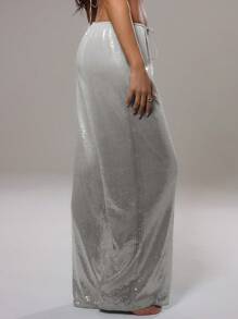 MUSERA Quần ống rộng đính sequin, thích hợp cho kỳ nghỉ hè, đi biển Ibiza, đi chơi, dự tiệc rave, mùa thu, lễ hội, lễ Phục sinh, phong cách thường ngày. - Bạc - Xem 4