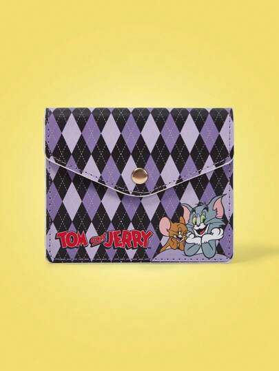 TOM & JERRY X SHEIN حقيبة صغيرة مزينة برسومات كرتونية وبطباعة أرجايل، عصرية للعملات