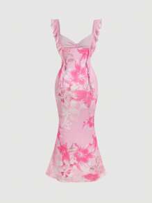 SHEIN MOD Váy mini in hoa lãng mạn cỡ lớn cho nữ có tay áo xếp nếp - Hồng - Xem 2
