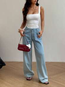 StreetHx Body da donna con scollo quadrato e senza maniche, colore unico, casual estivo