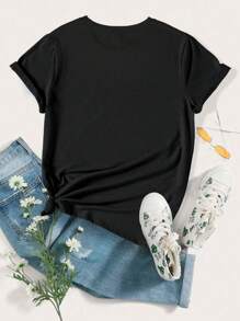 Women's Casual Creative Cute Capybara Graphic Print Basic Short Sleeve Tee, Stylish - Black - View 2