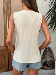 SHEIN LUNE Women's Jacquard V-Neck Knitted Top With Front Button Closure Summer Tops Tank Tops Women Tops For Women - Apricot - View 2