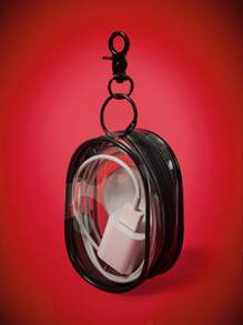 BATMAN X SHEIN Portable Bat Pattern Mini Transparent Zipper Pouch, Multifunctional Travel Organizer For Cables, Cosmetics, Keys & Accessories, Compact Keychain Storage Bag For Women, Girls, Office, School & Outdoor Essentials - Black - View 2