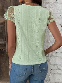 SHEIN Frenchy Dames zomer T-shirt met korte mouwen en kantpatchworkstof