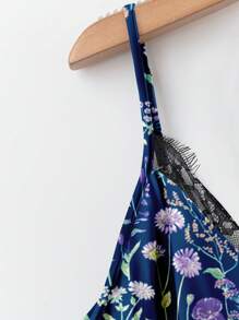 SHEIN VCAY Áo ba lỗ và áo ba lỗ in hoa cỡ lớn - Màu xanh lam - Xem 5