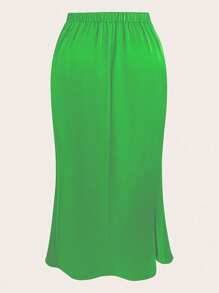 SHEIN Unity Falda A-Line sencilla de unicolor para mujer de talla grande - Verde - Ver 2