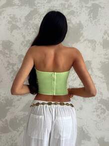 Glamine Top bandeau con envoltura fruncida, forro de encaje y aros para mujer, de color contrastante, sexy y dulce - Multicolor - Ver 3