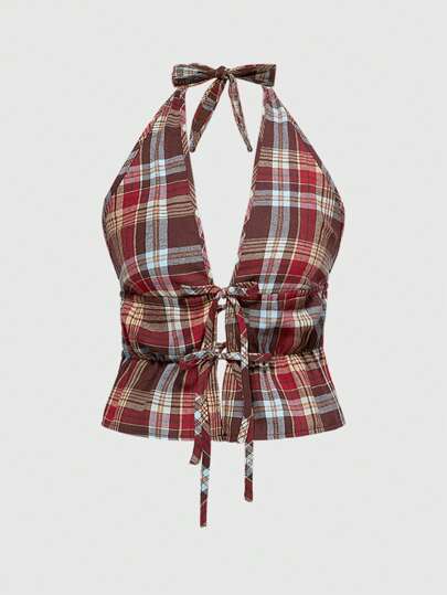 J-Fashion Gilet pour femmes grande taille de style rétro décontracté d'université avec col à carreaux et attache