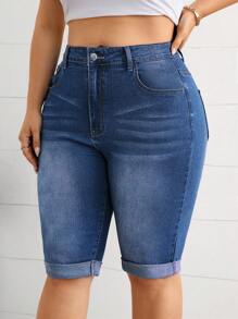 SHEIN Essnce Große Größen Farbverlauf Jeans Shorts mit Taschen, lässiger Sommerstil