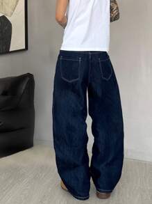 Manfinity Hypemode Pantalones vaqueros de pierna ancha azules con bolsillos y cremallera para hombres
