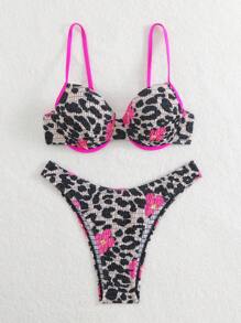 Swim Vcay 2pcs/Set Random Floral Print Bikini Swimwear For Summer Beach Vacation - Multicolor - View 4