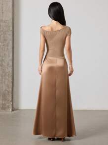 Heiryn Váy chắp vá màu trơn thanh lịch cho nữ - Màu Khaki - Xem 3