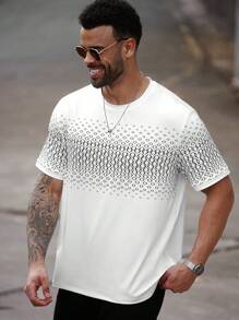 Manfinity Homme 大码男士几何印花圆领短袖休闲T恤