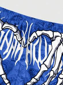 ROMWE MEN Goth Men's Skull Print Drawstring Waist Casual Shorts - Multicolor - View 5