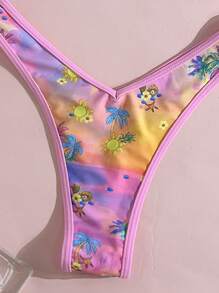 SHEIN Swim 2pcs Women Random Print Spaghetti Strap High Cut Sexy Bikini Set, Summer - Multicolor - View 4