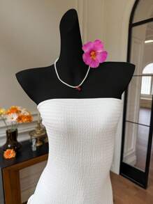 Comfortcana Vestido corto de mujer de punto blanco con diseño calado, bordado y parches - Blanco - Ver 4