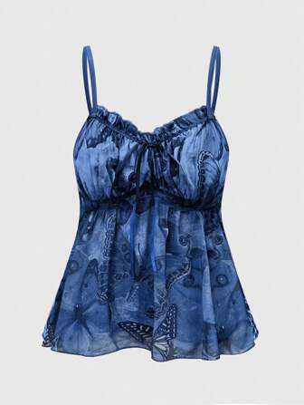 Fairycore Große Größen Vintage Camisole mit Schmetterling Muster
