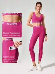 GLOWMODE 24英寸Powersculpt™ 凉爽压缩V型提臀弹力腰部运动紧身裤，带侧袋，高强度跑步慢跑训练健身房锻炼