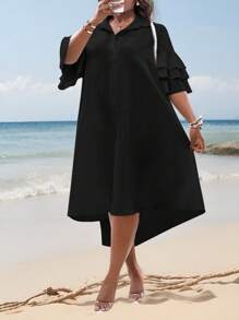 Slaydiva 2025 Neues Design Frauen Outfit für Rave/Ostern/Old Money Stil/Country Konzert/Ausgehen/Fairycore/Festival/Tropischer Urlaub, geeignet für weißen Frühling/Sommer, Sommer, Rave, Europäischen Sommer, Frühling, Westernmode Plus, Konzert, Abschluss, vielseitig für täglichen Weg zur Arbeit, Business Lässig, minimalistisch Lässig Strandkurzarmshirt mit gerüschten Ärmeln, Puppenkleid, asymmetrischer Saum Mittellängenkleid