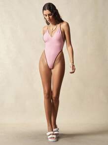 VARSIVA Women's Contrast Color Trim Open Back One-Piece Swimsuit, Vacation & Beach - Multicolor - View 3