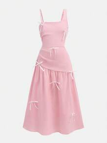 SHEIN Vestido elegante de longitud media sin mangas con decoración de lazo asimétrico para niñas preadolescentes