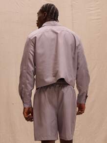 Musero Cropped Zip Up Boxy Floral Nylon Jacket Spring, Summer, Streetstyle - Khaki - View 3