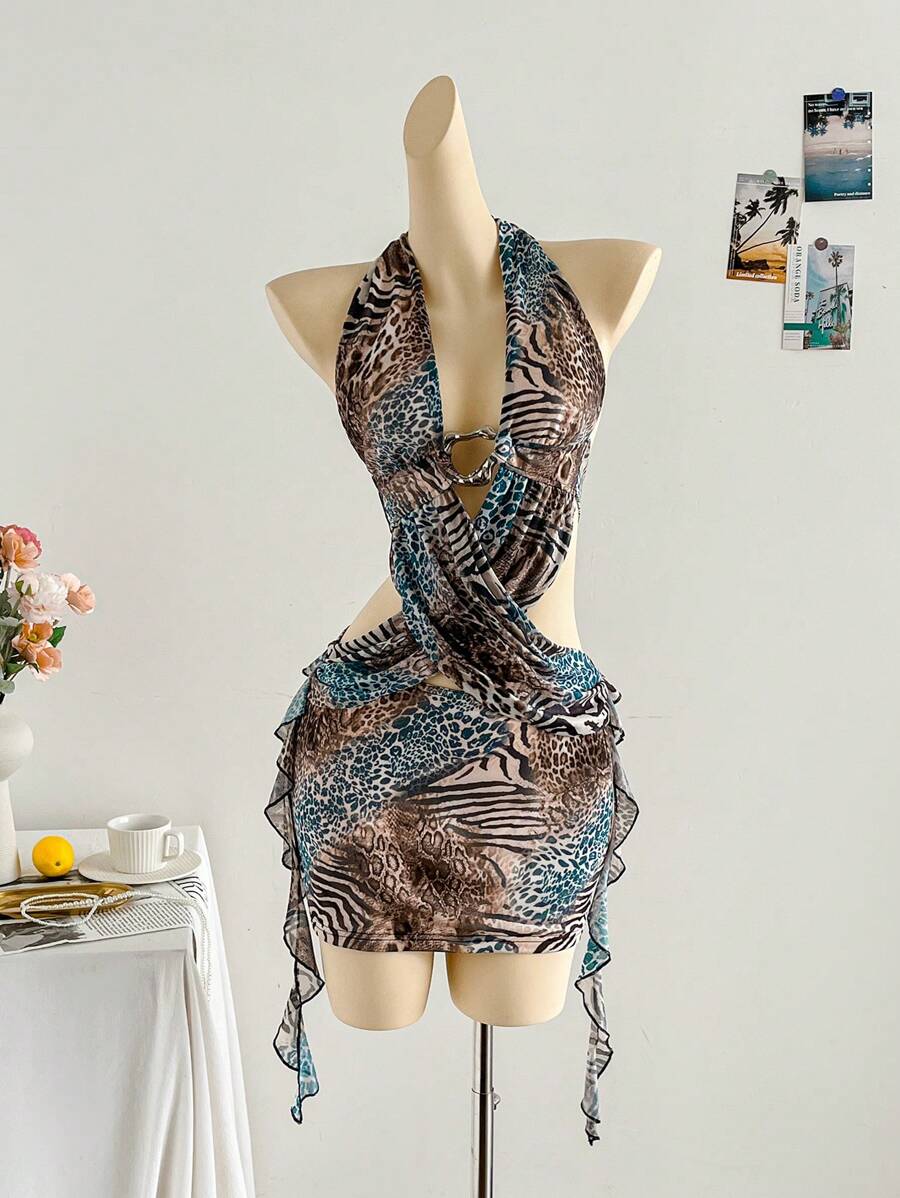 Soleia Đầm ngắn cổ chữ V hở lưng, thắt eo, họa tiết da báo và ngựa vằn cổ điển gợi cảm, thích hợp cho tiệc tùng, hẹn hò, trà chiều, dạo phố, khu nghỉ dưỡng, lễ hội âm nhạc, bãi biển mùa xuân/hè. (Trang phục nữ, quần áo mùa hè, váy ngắn nữ, trang phục mùa hè, đầm nữ, váy dạ hội thanh lịch, trang phục phong cách Bohemian) - Nhiều màu - Xem 1